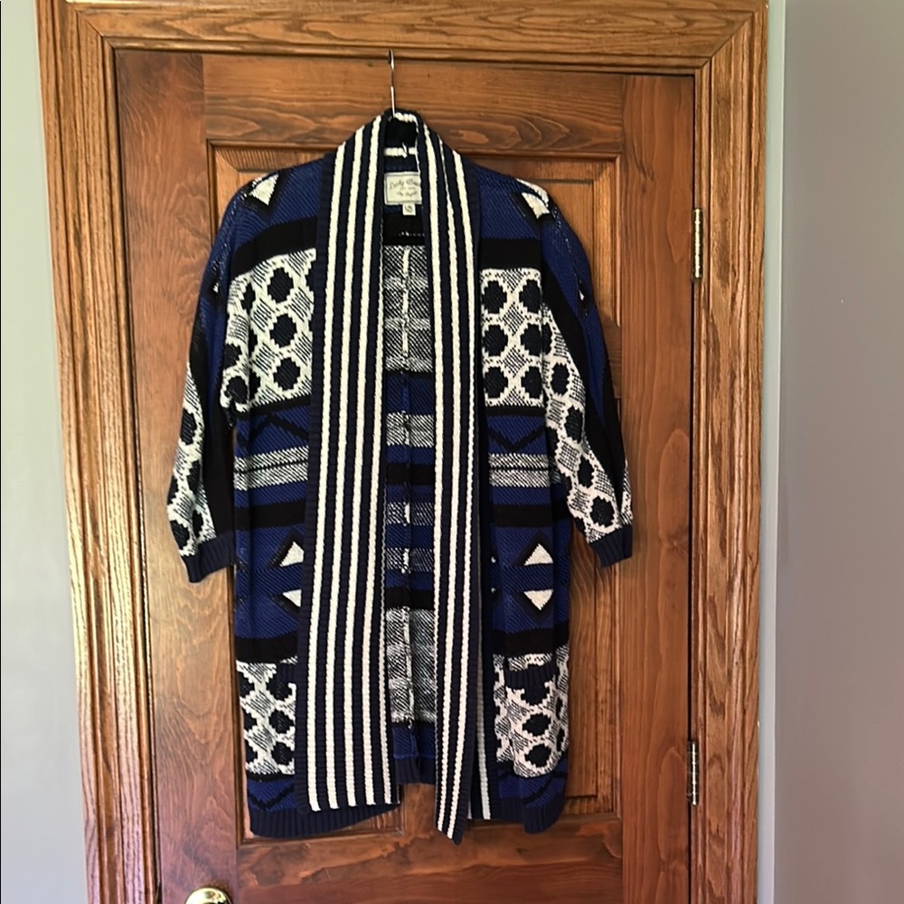 Lucky Brand Blue and Black Patterned Cardigan